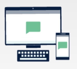 Image of a desktop computer and a smart phone. On the screen of each device is a green chat bubble representing the chat bubbles in NRS Chat.