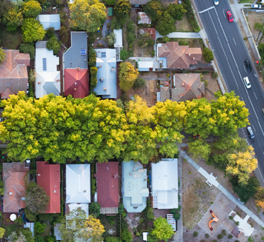 aerial view of suburban homes