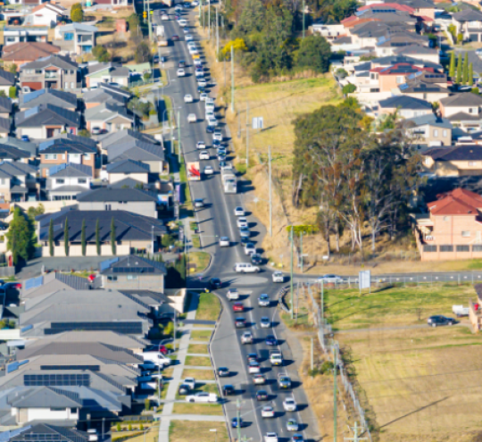 Aerial photo shows the intersection of Second Avenue and Fifteenth Avenue. Photo courtesy of NSW Government.