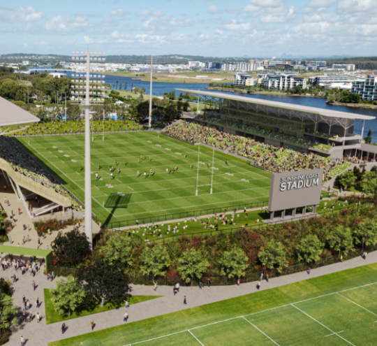 Aerial view of Sunshine Coast Stadium. Artist render. 