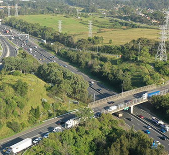 Aerial view of the completed Prospect Highway upgrade.