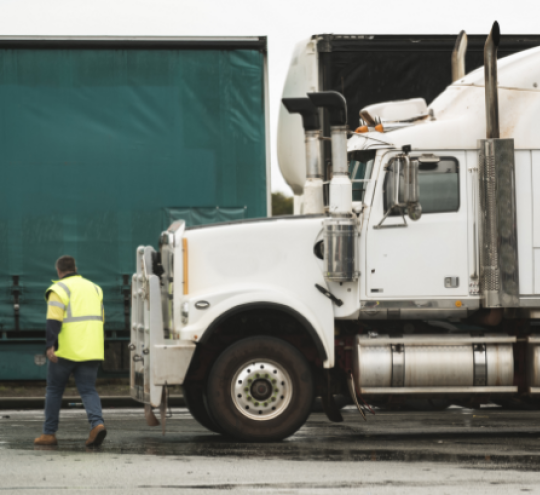 Driver about to board a parked truck.