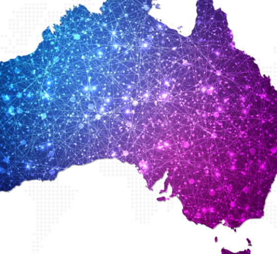 Map of Australia with a number of connection points highlighted symbolising how the internet connects us.