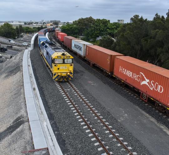 Newly duplicated Port Botany freight rail line.