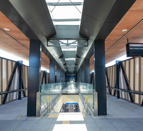 Inside concourse of new Noranda Station on the recently opened METRONET Ellenbrook Line in Perth.