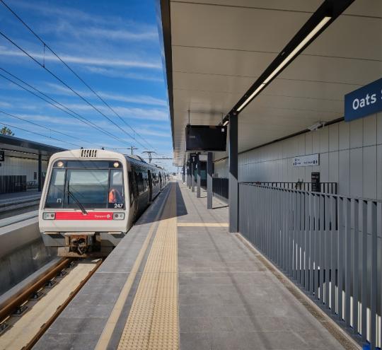 A C-series train at the new Oats Street station – part of the new elevated inner section of the Armadale rail line.