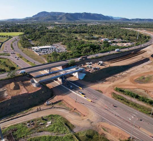 Bridge over Townsville main road with construction underway.