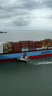 Some of Australia’s trade cargo being guided into port.