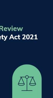 Graphic with a set of scales and the words “Statutory Review – Online Safety Act 2021”