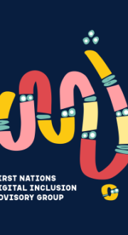 First Nations Digital Inclusion Advisory Group logo: colourful Indigenous artwork in shape of Australia