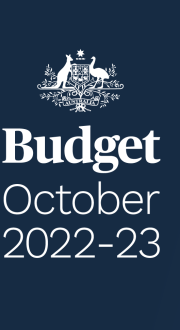 Australian Government crest with Budget October 2022-23 logo