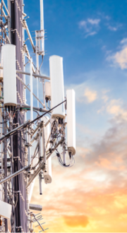 Close up of a telecommunications tower.