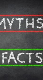 Red arrow pointing left with the word 'myths' in it and a green arrow pointing right with the word 'facts' in it.