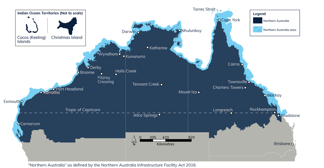 Map of northern Australia showing the top end.